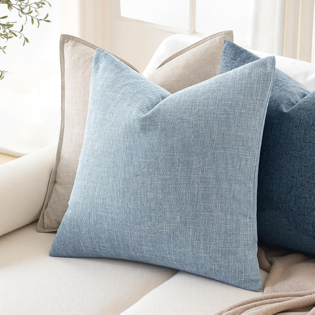 MIULEE Pack of 2 Linen Textured Pillow Covers, 18x18 Inch Light Blue