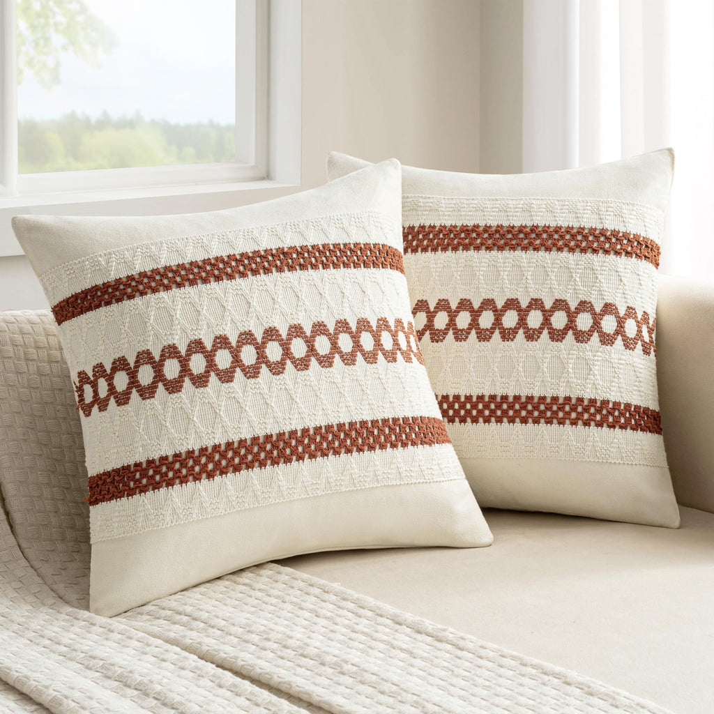 MIULEE Set of 2 Sage Green Boho Decorative Pillow Covers 18x18 Inch