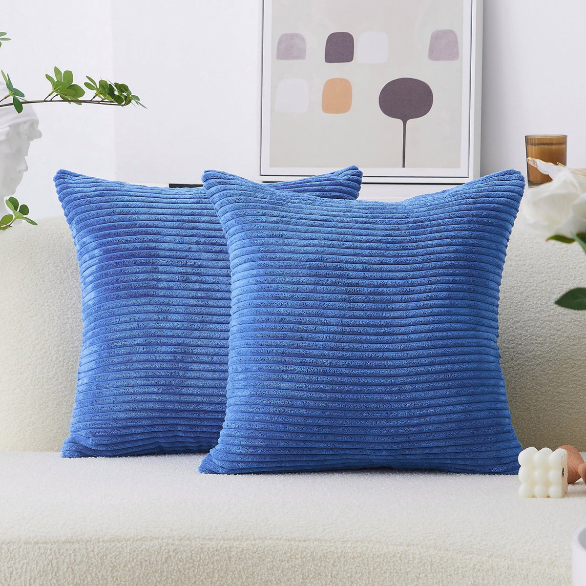 Home Brilliant Yellow Pillow Covers Summer Decorative Set of 2 Striped Corduroy Plush Velvet Throw Pillow Covers for Couch Decor, 18x18 inch, Light Yellow