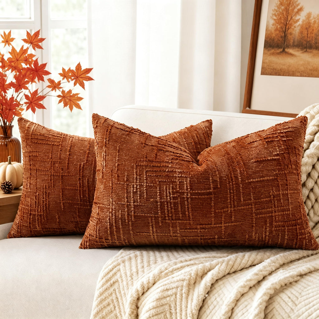 decorUhome Textured Chenille Throw Pillow Covers 18x18 Set of 2 Cream White