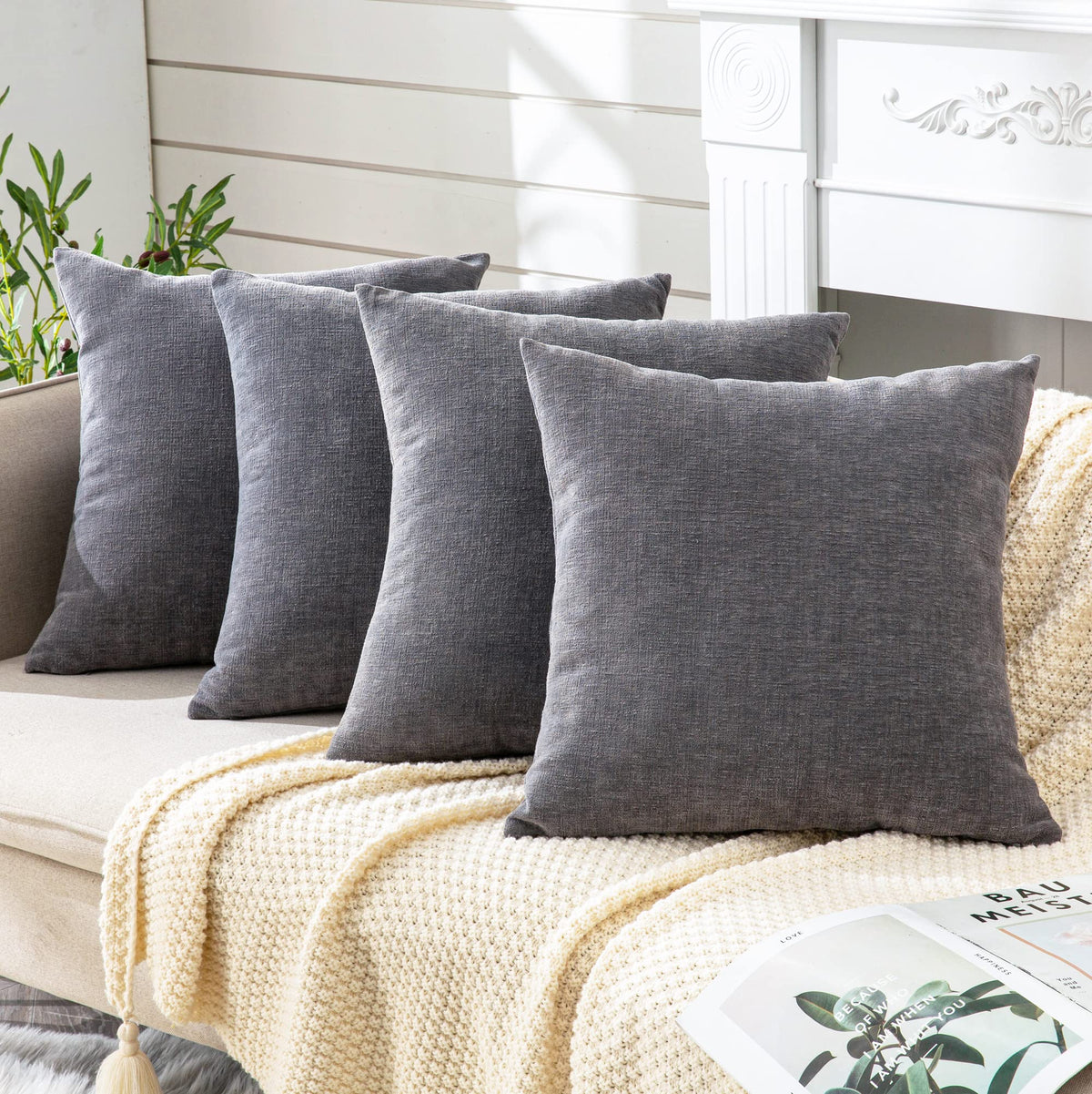 GAWAMAY Decorative Square Throw Pillow Covers 18"x18" Inch Set of 2, Super Soft Chenille Pillows Cover Fall Pillowcase for Living Room Bedroom Sofa Couch Cushion Cover Navy Blue 45x45cm (Only Covers)