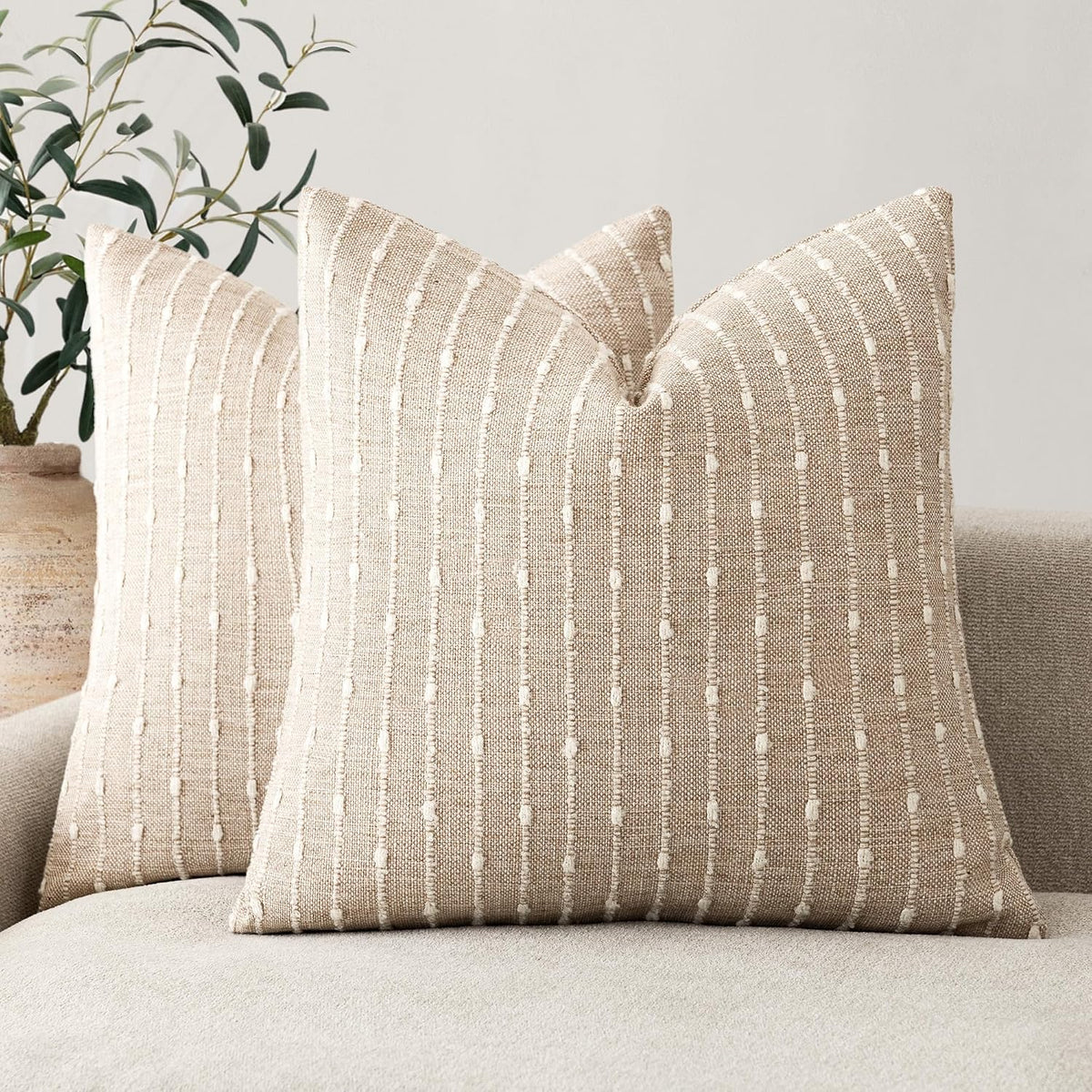 Foindtower Decorative Striped Boucle Throw Pillow Cover 20x20 Natural Beige