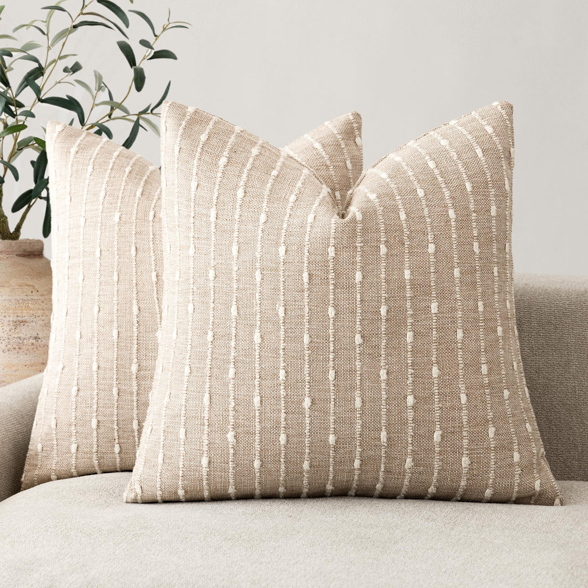 Foindtower Decorative Striped Boucle Throw Pillow Covers 20x20 Inch Camel