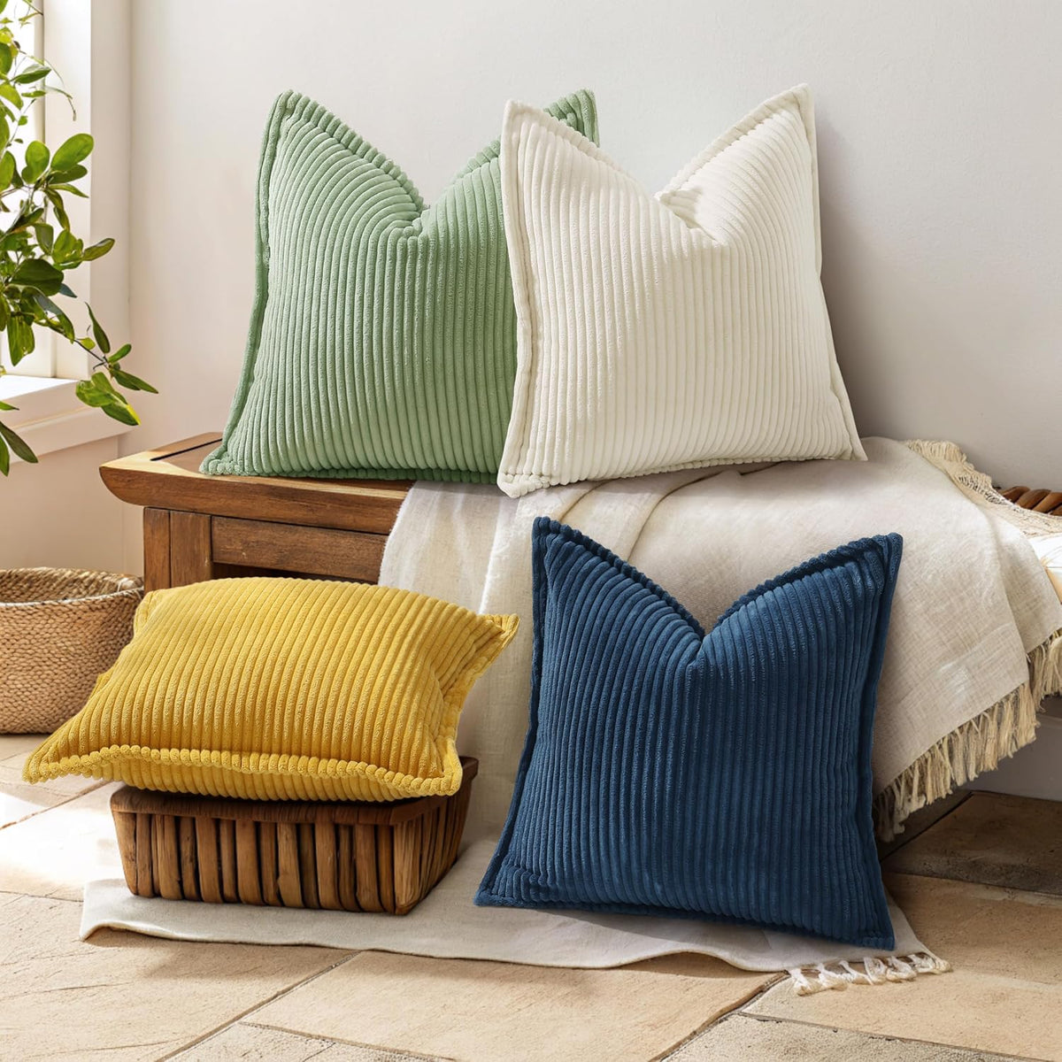 decorUhome Fall Corduroy Navy Blue Throw Pillow Covers 24x24 Set of 2