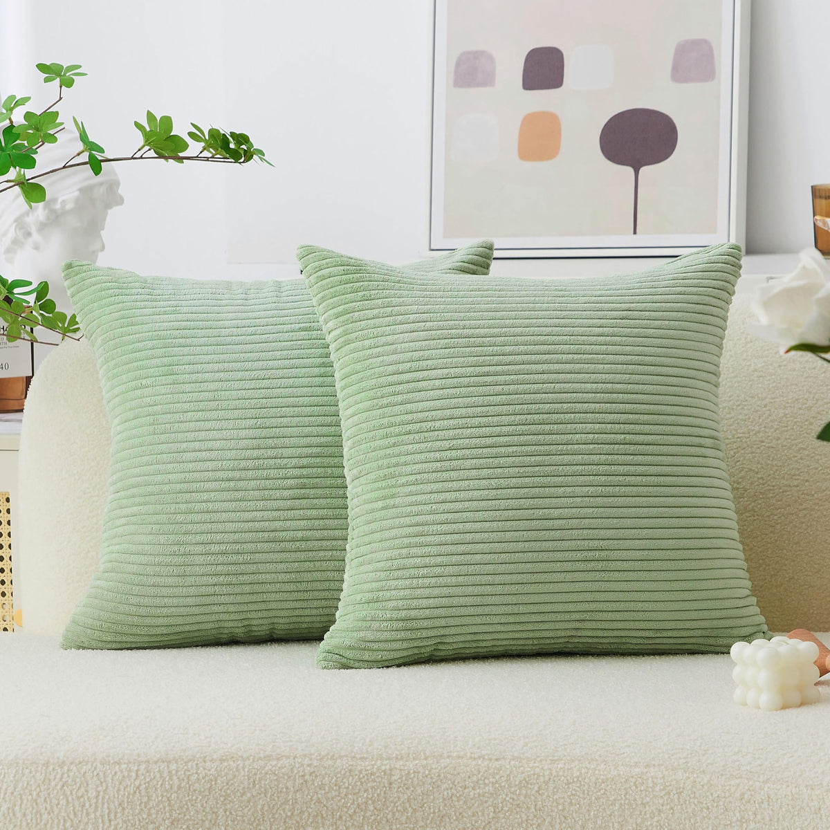 Home Brilliant Yellow Pillow Covers Summer Decorative Set of 2 Striped Corduroy Plush Velvet Throw Pillow Covers for Couch Decor, 18x18 inch, Light Yellow