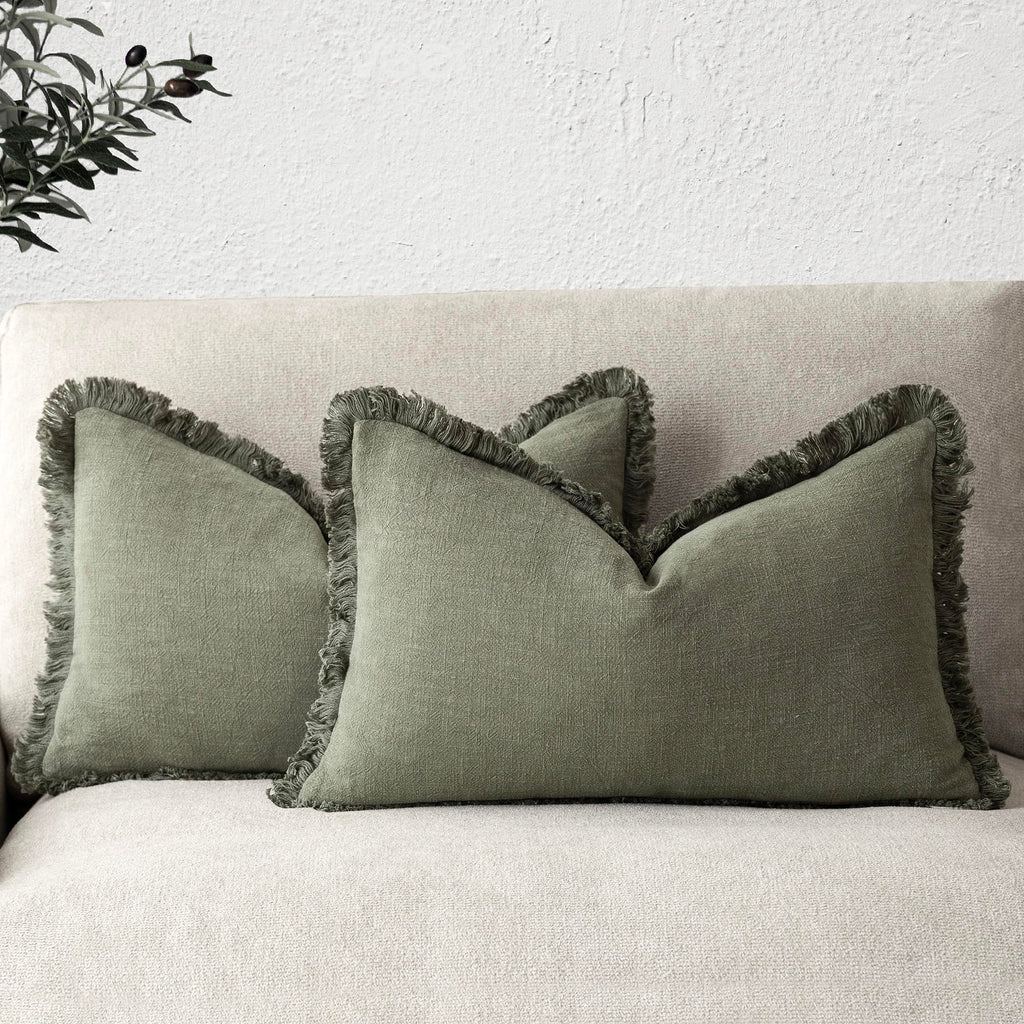 Foindtower Decorative Linen Fringe Throw Pillow Covers 20×20 Inch,Beige