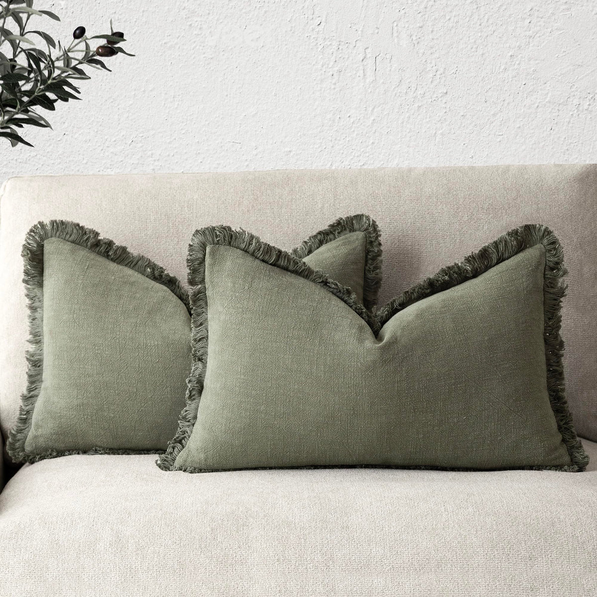 Foindtower Decorative Linen Fringe Throw Pillow Covers 20×20 Inch,Beige
