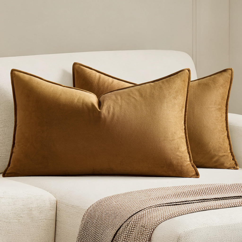 MIULEE Decorative Brown Velvet Throw Pillow Covers for Couch 22x22 Inch