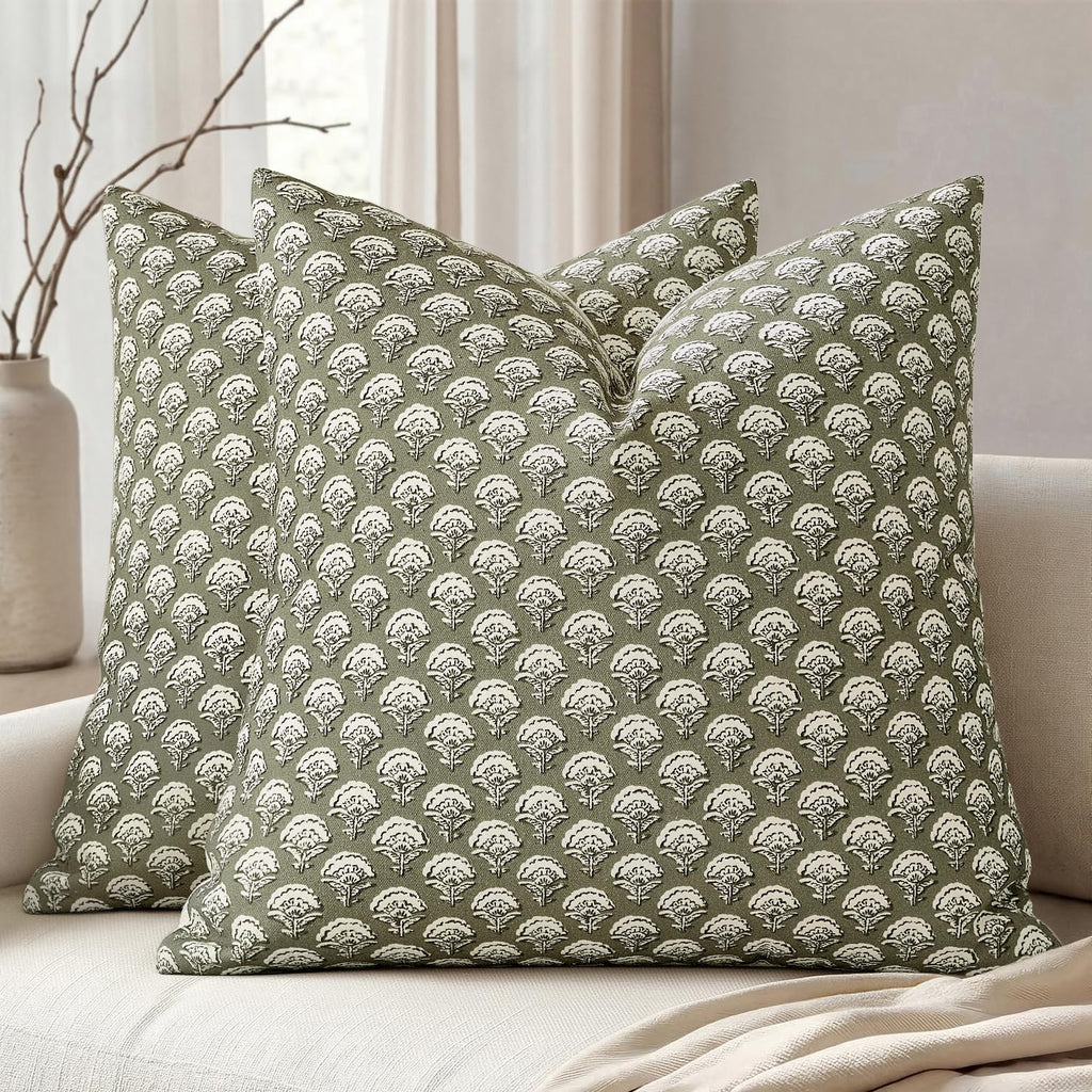 MIULEE Floral Print Decorative Pillow Covers 18x18, Light Taupe