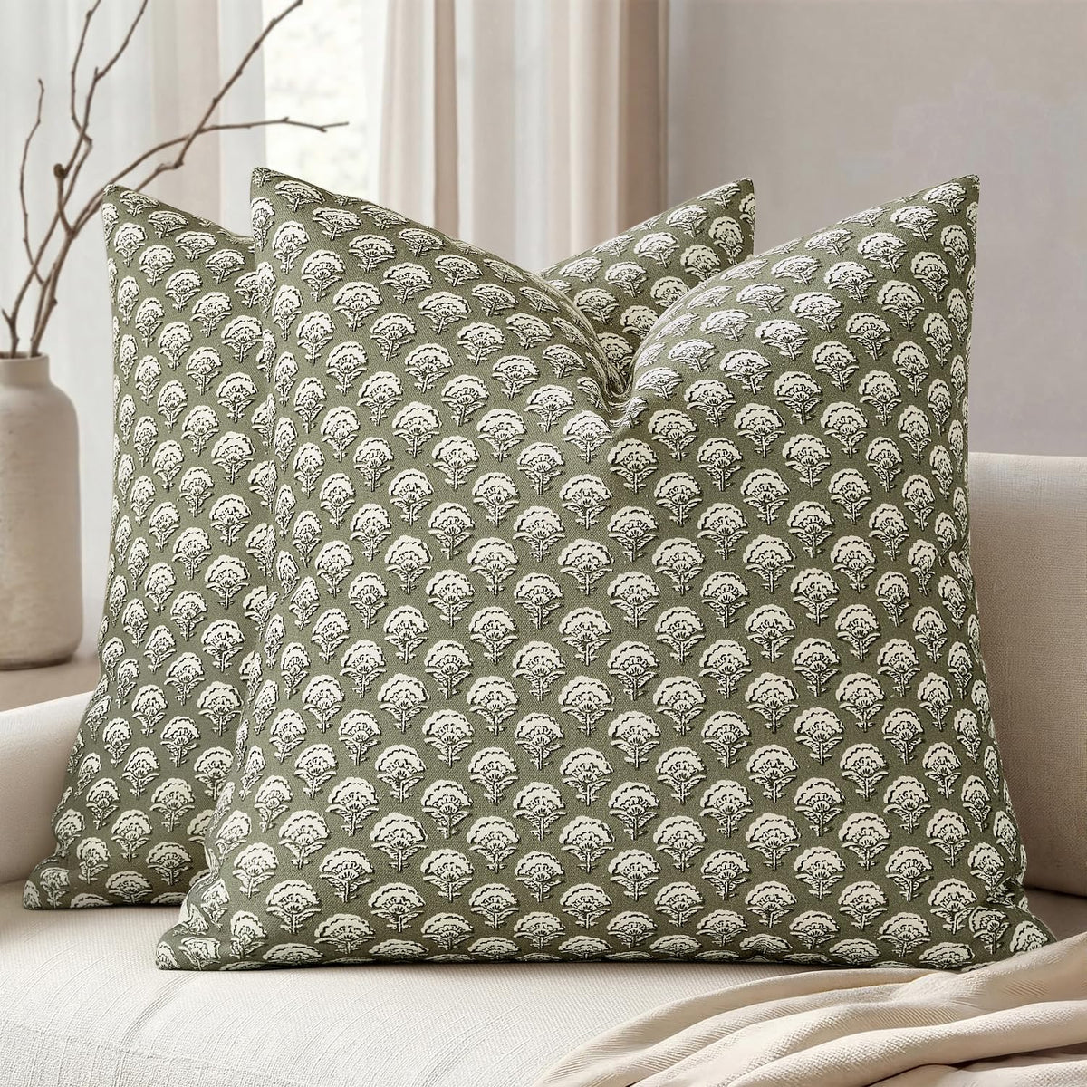 MIULEE Floral Print Decorative Pillow Covers 18x18, Light Taupe