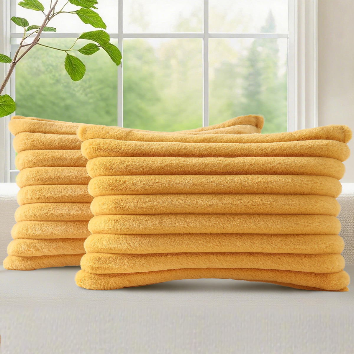 decorUhome Fall Faux Fur Throw Pillow Covers 18x18 Set of 2 Rust