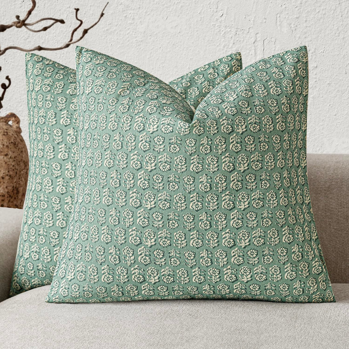 Foindtower Decorative Floral Print Throw Pillow Covers 20×20 Inch,Tan Taupe