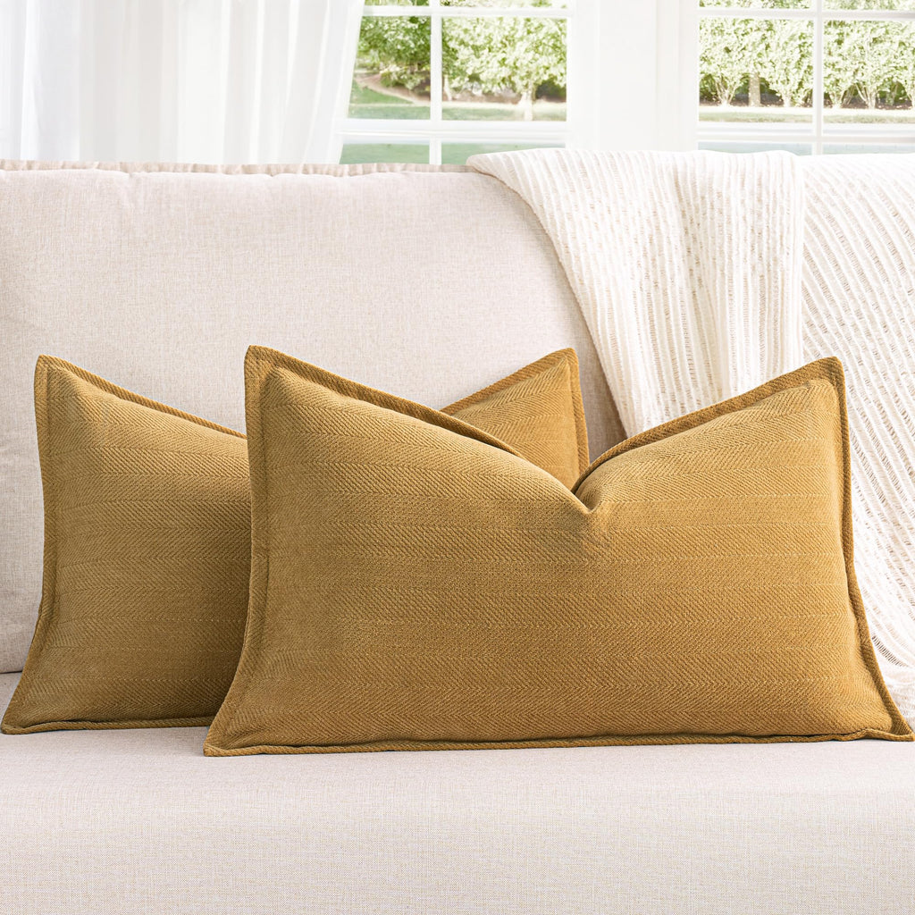 ZWJD Beige Pillow Covers 20x20 Set of 2 Chenille Throw Pillow Covers with Elegant Design Soft and Luxurious Decorative Throw Pillows for Couch, Bed, and Home Decor