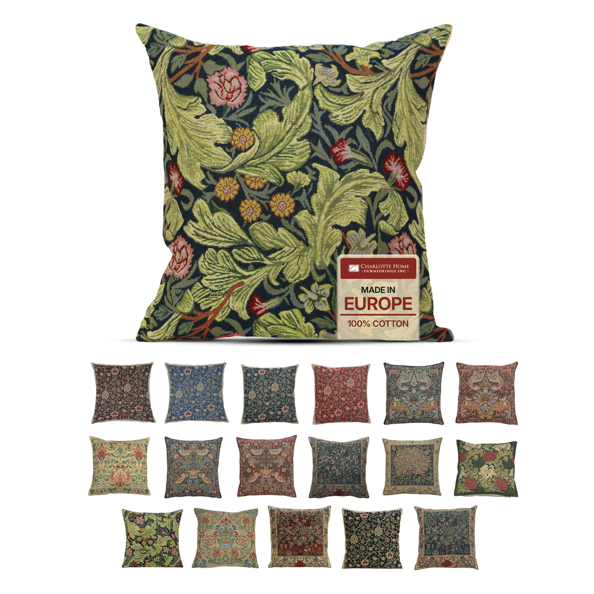 William Morris Fleurs de Morris Red Tapestry Throw Pillow Cover 16 x 16 in