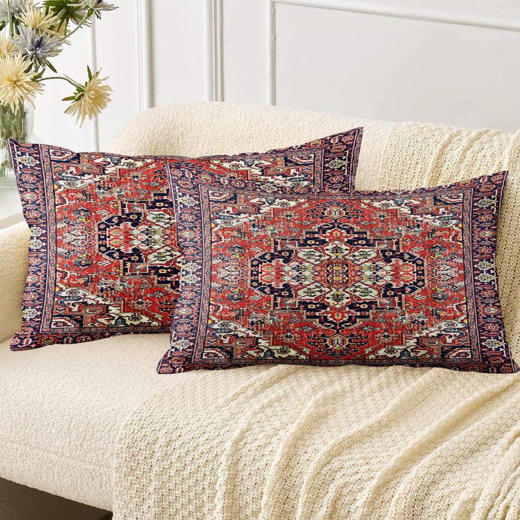 Boho Throw Pillow Covers 18x18 inch Set of 2,Soft Pillowcases Bohemia Carpet Printing Pattern Decorative Sofa Living Room Bed Square Pillow Case Cushion Cover-Cream Color