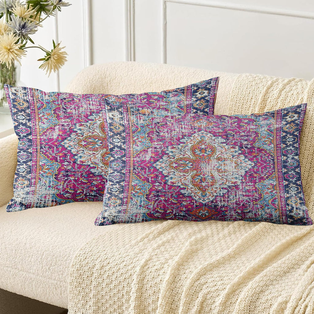 Boho Throw Pillow Covers 18x18 inch Set of 2,Soft Pillowcases Bohemia Carpet Printing Pattern Decorative Sofa Living Room Bed Square Pillow Case Cushion Cover-Cream Color