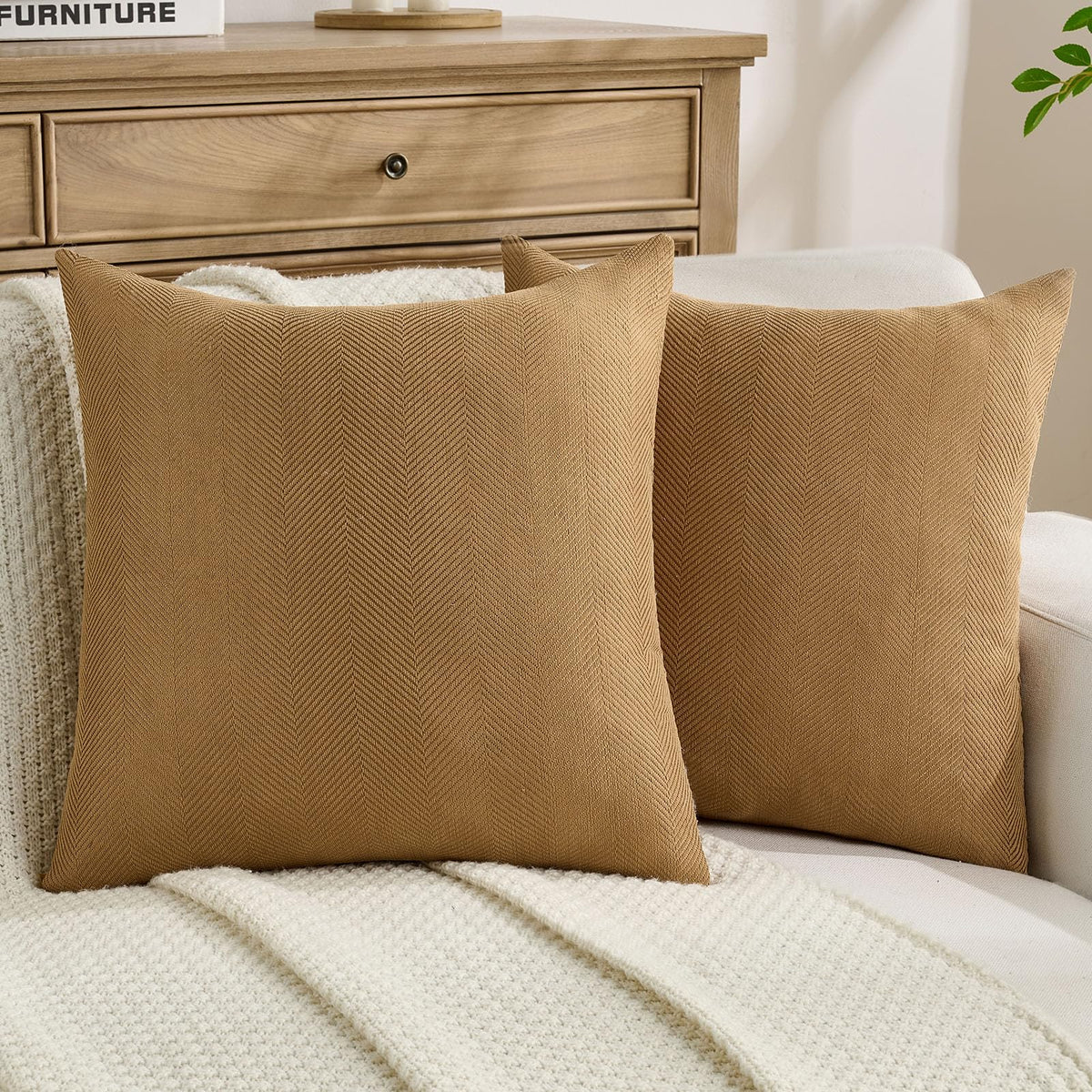 FUTEI Pack of 2 Chenille Throw Pillow Covers 18x18 Inch, Black