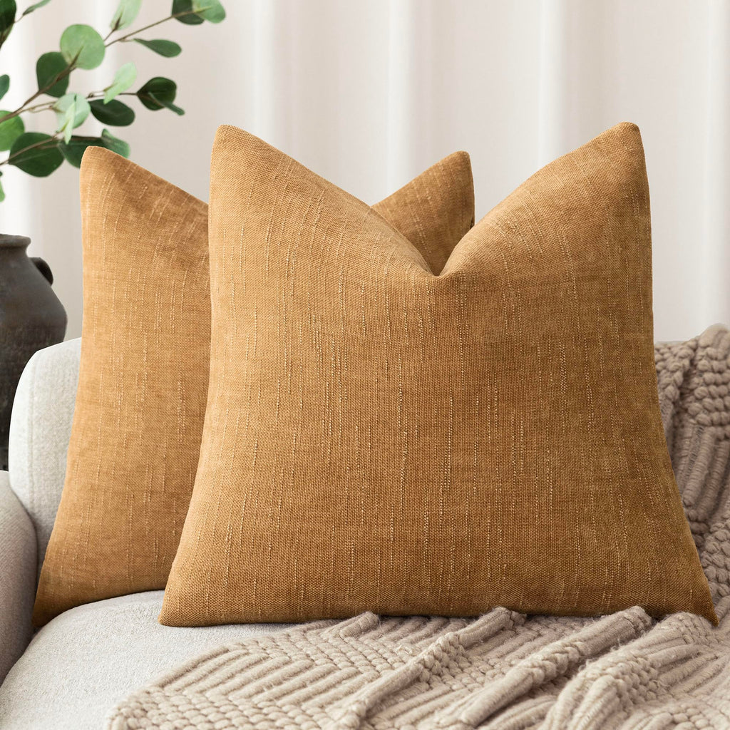 Foindtower Solid Textured Chenille Throw Pillow Covers 20x20 Inch,Taupe