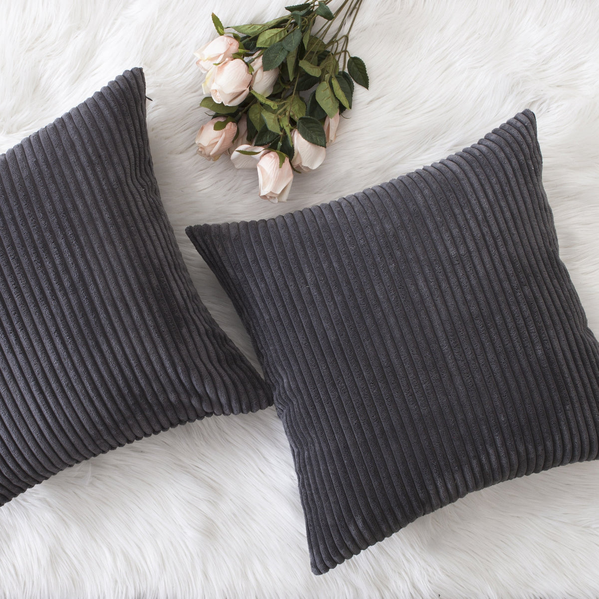 Home Brilliant Yellow Pillow Covers Summer Decorative Set of 2 Striped Corduroy Plush Velvet Throw Pillow Covers for Couch Decor, 18x18 inch, Light Yellow