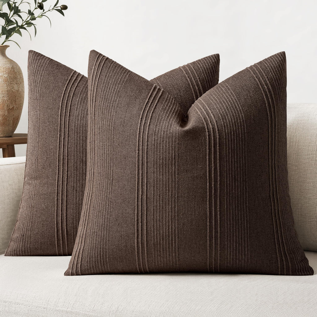 MIULEE Decorative Striped Throw Pillow Covers 20x20 Inch Beige 2 Pack