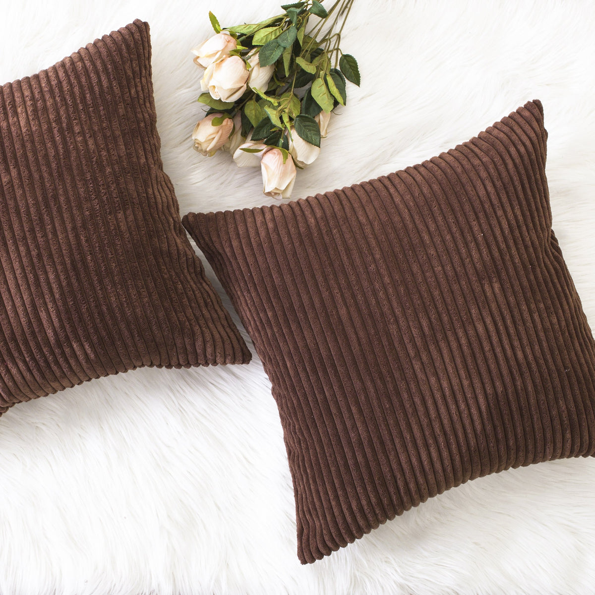 Home Brilliant Yellow Pillow Covers Summer Decorative Set of 2 Striped Corduroy Plush Velvet Throw Pillow Covers for Couch Decor, 18x18 inch, Light Yellow