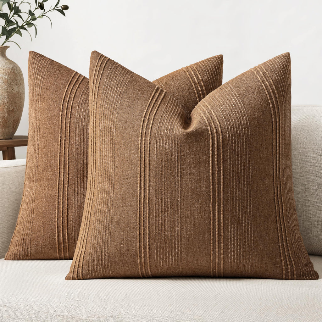 MIULEE Decorative Striped Throw Pillow Covers 20x20 Inch Beige 2 Pack