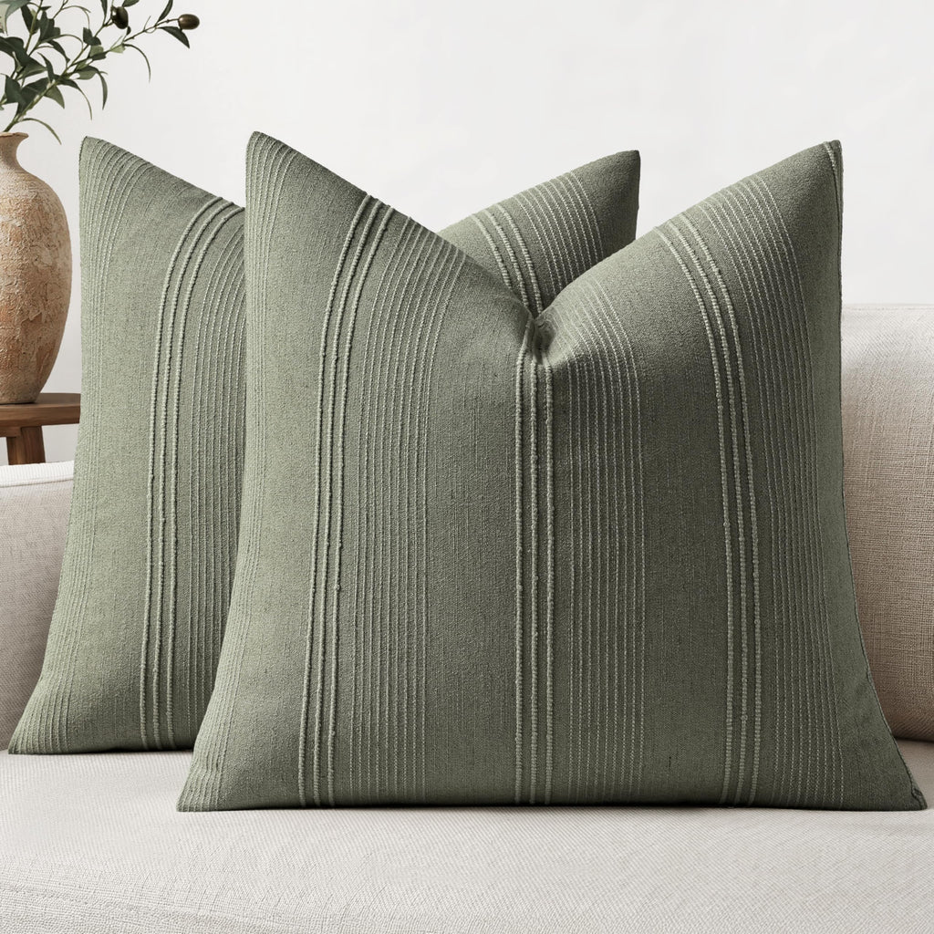 MIULEE Decorative Striped Throw Pillow Covers 20x20 Inch Olive Green 2 Pack