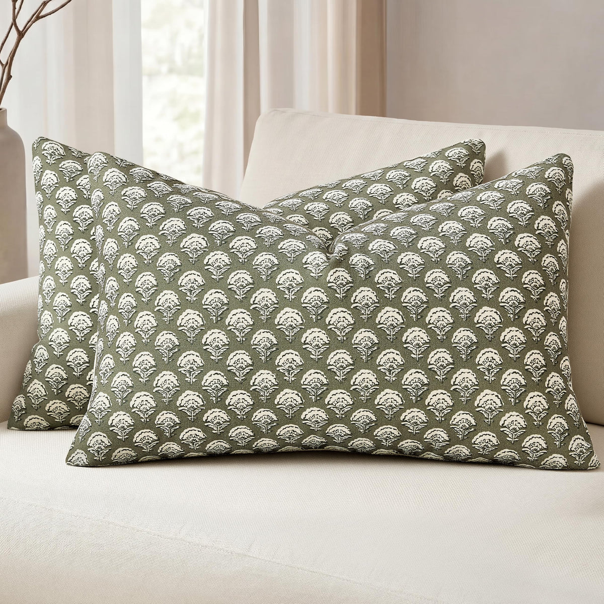 MIULEE Floral Print Decorative Pillow Covers 18x18, Light Taupe