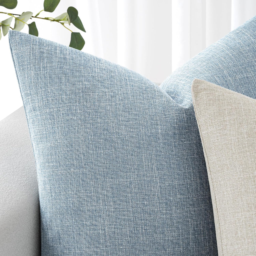 MIULEE Pack of 2 Linen Textured Pillow Covers, 18x18 Inch Light Blue