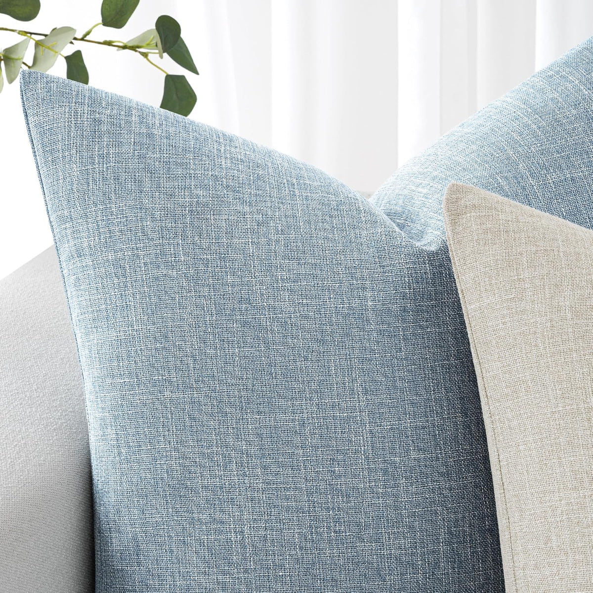 MIULEE Pack of 2 Linen Textured Pillow Covers, 18x18 Inch Light Blue