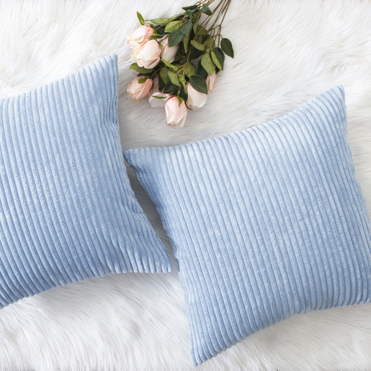 Home Brilliant Yellow Pillow Covers Summer Decorative Set of 2 Striped Corduroy Plush Velvet Throw Pillow Covers for Couch Decor, 18x18 inch, Light Yellow