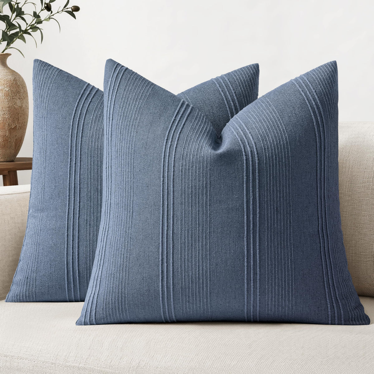 MIULEE Decorative Striped Throw Pillow Covers 20x20 Inch Beige 2 Pack