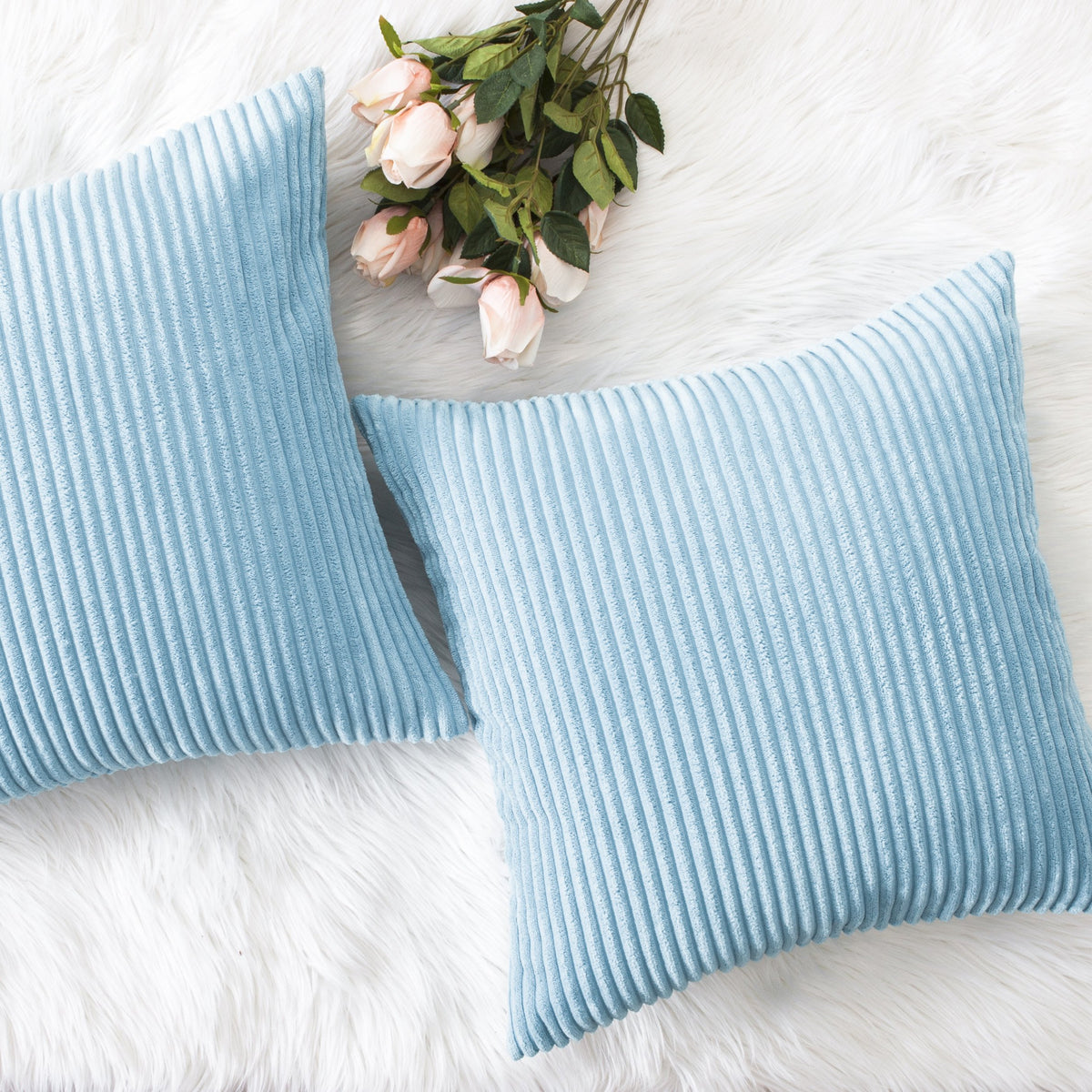Home Brilliant Yellow Pillow Covers Summer Decorative Set of 2 Striped Corduroy Plush Velvet Throw Pillow Covers for Couch Decor, 18x18 inch, Light Yellow